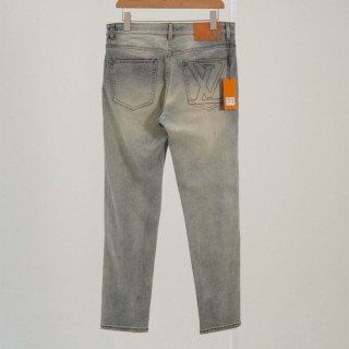 루* LV 스티치 백 포켓 워싱 슬림 데님진