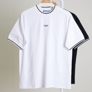 프* 밀라노 자수 로고 라인 코튼 크루넥 티셔츠